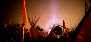 glastonbury festival tipi village at night